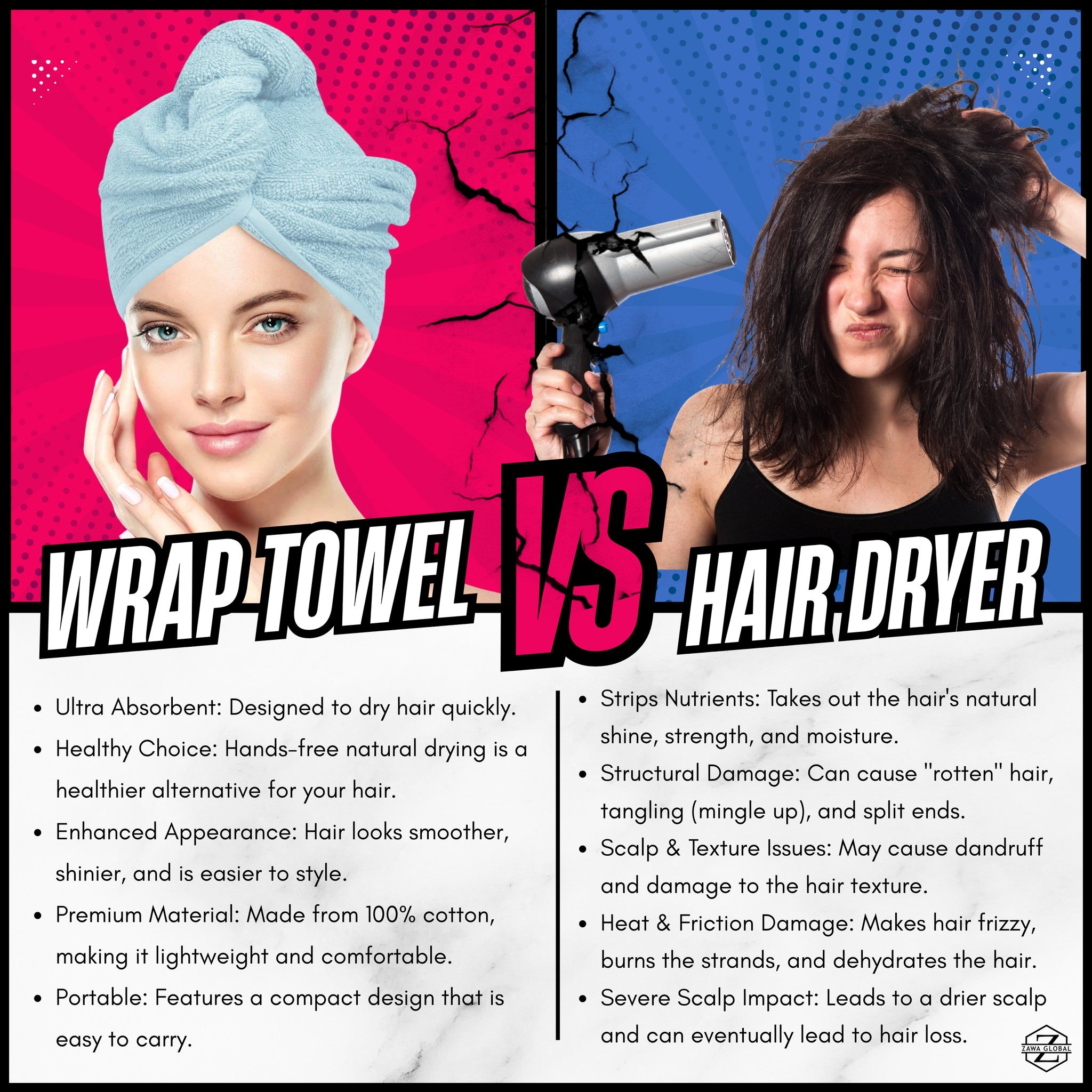 100% Egyptian Cotton Hair Towel Wrap Cap