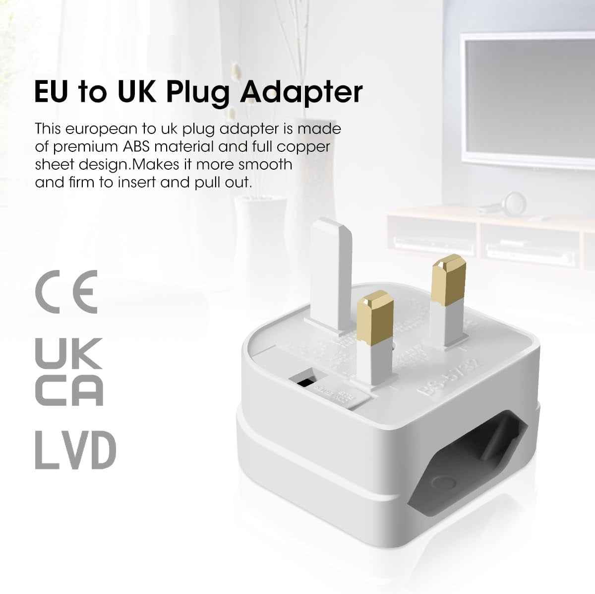 EU 2-Pin to UK 3-Pin Plug Adapter