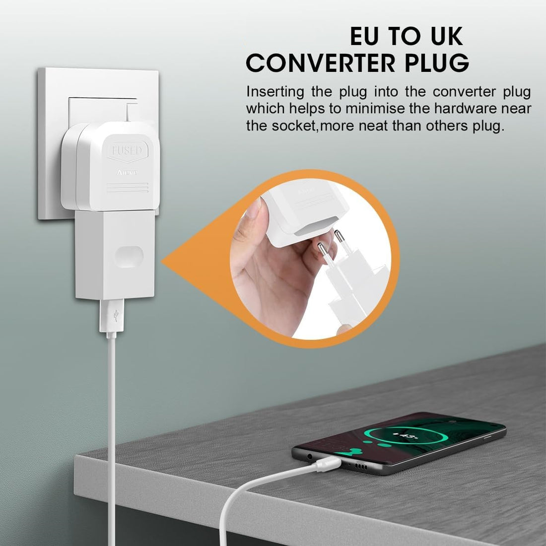 EU 2-Pin to UK 3-Pin Plug Adapter