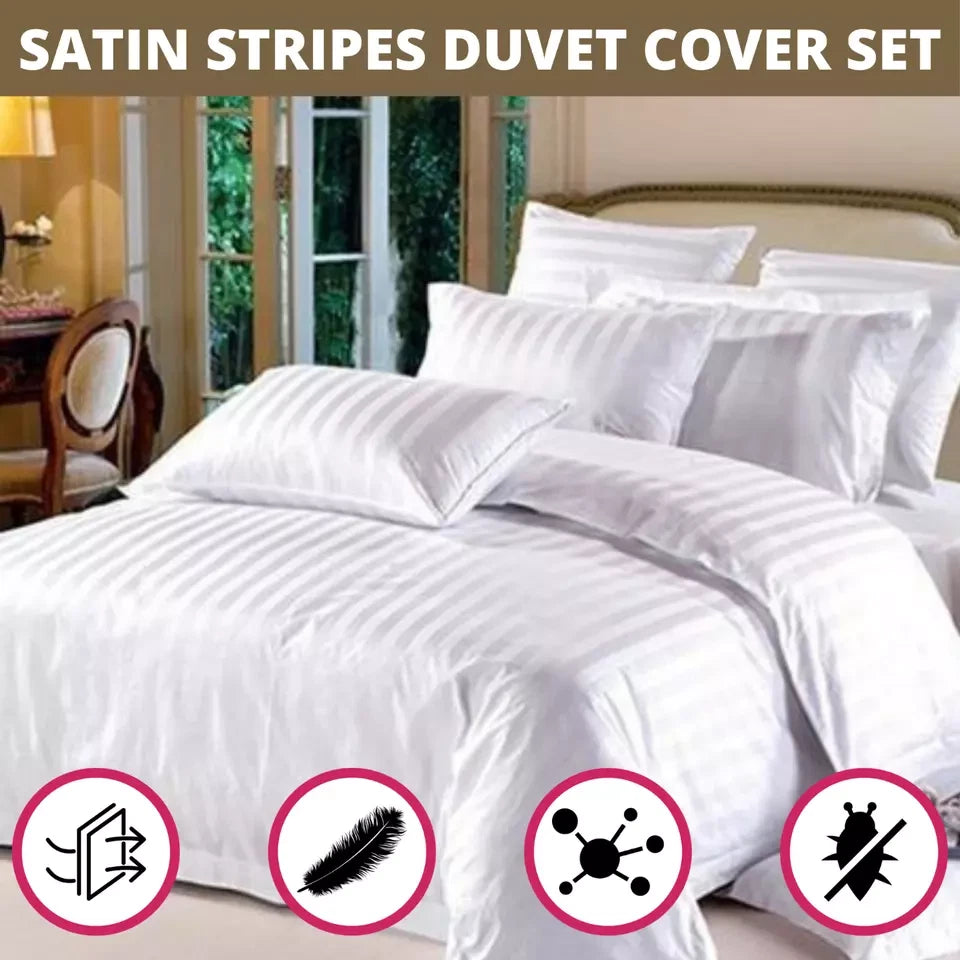 Luxury Stripe 300TC Duvet Bedding Set White
