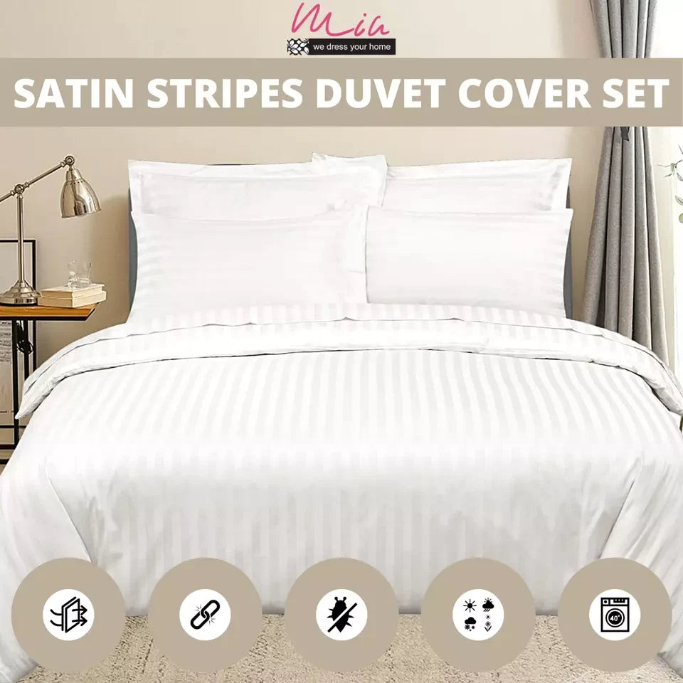 Luxury Stripe 300TC Duvet Bedding Set White