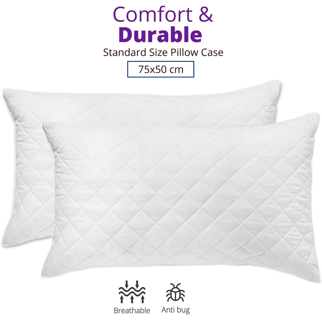 MIA Quilted Pillow Protectors – Pack Of 4, Zippered, Hypoallergenic & Waterproof (50x75 Cm)