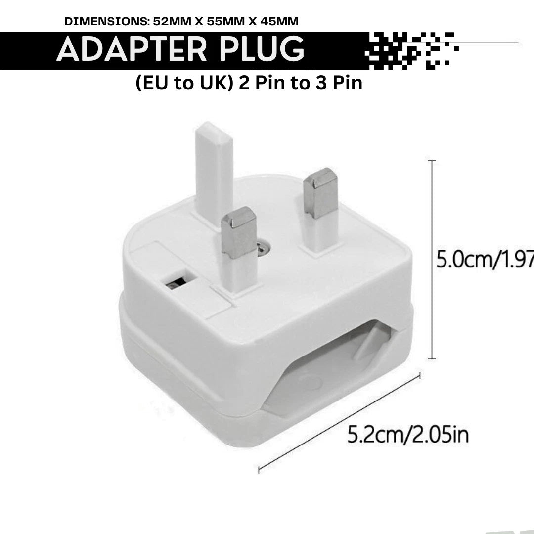 EU 2-Pin to UK 3-Pin Plug Adapter
