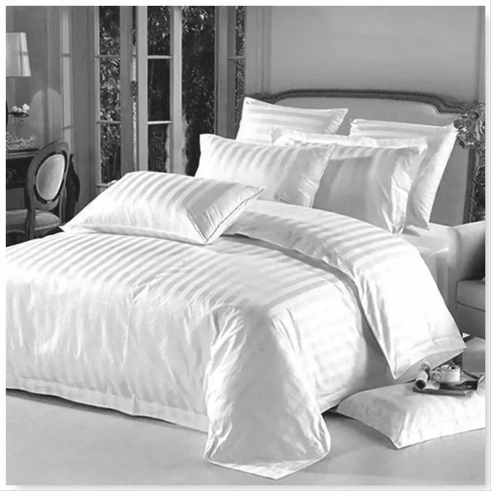 Luxury Stripe 300TC Duvet Bedding Set White