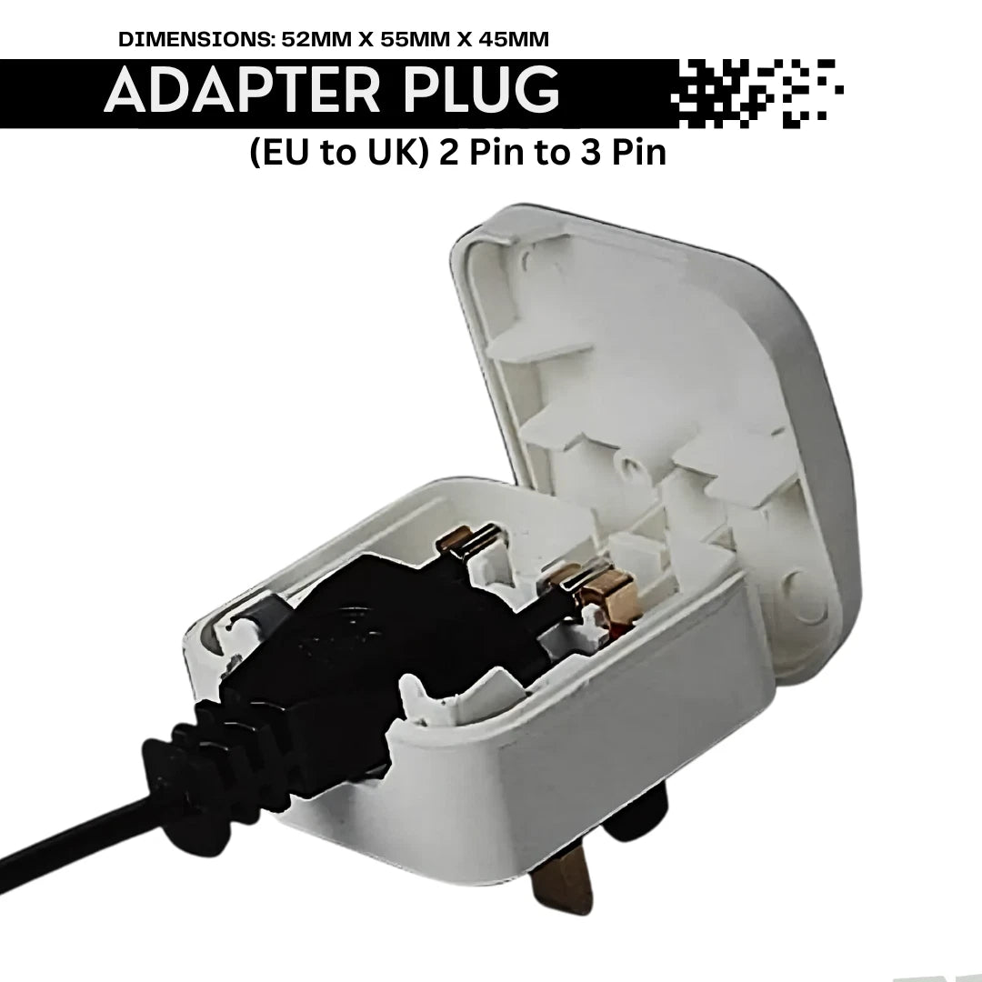EU 2-Pin to UK 3-Pin Plug Adapter