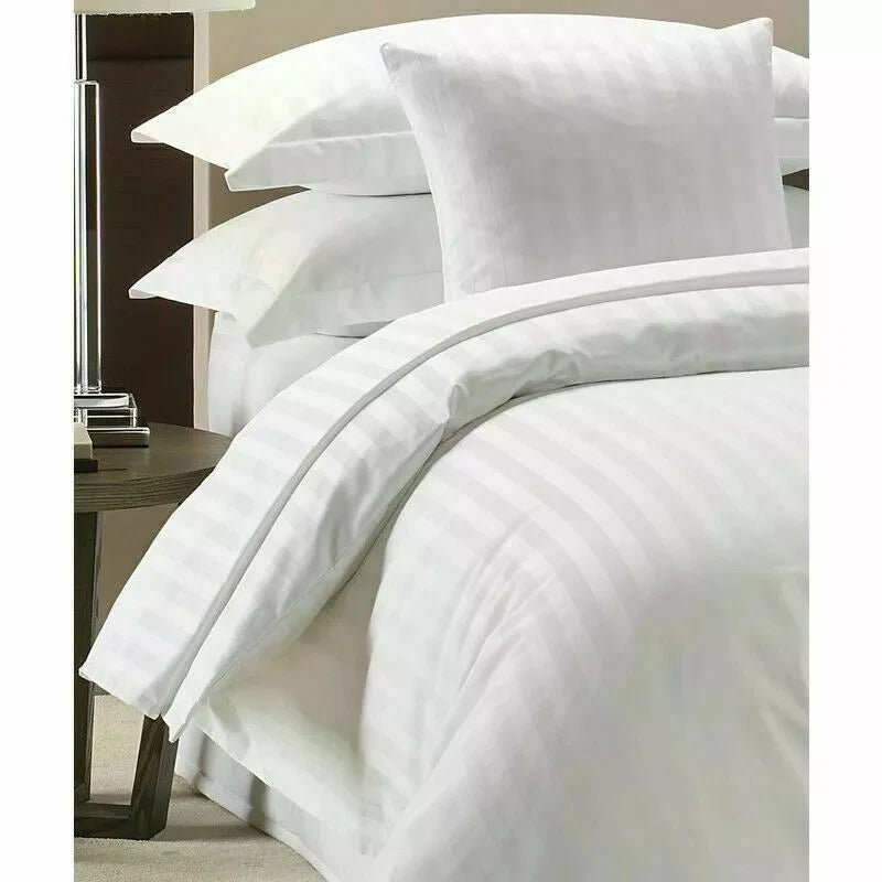 Luxury Stripe 300TC Duvet Bedding Set White