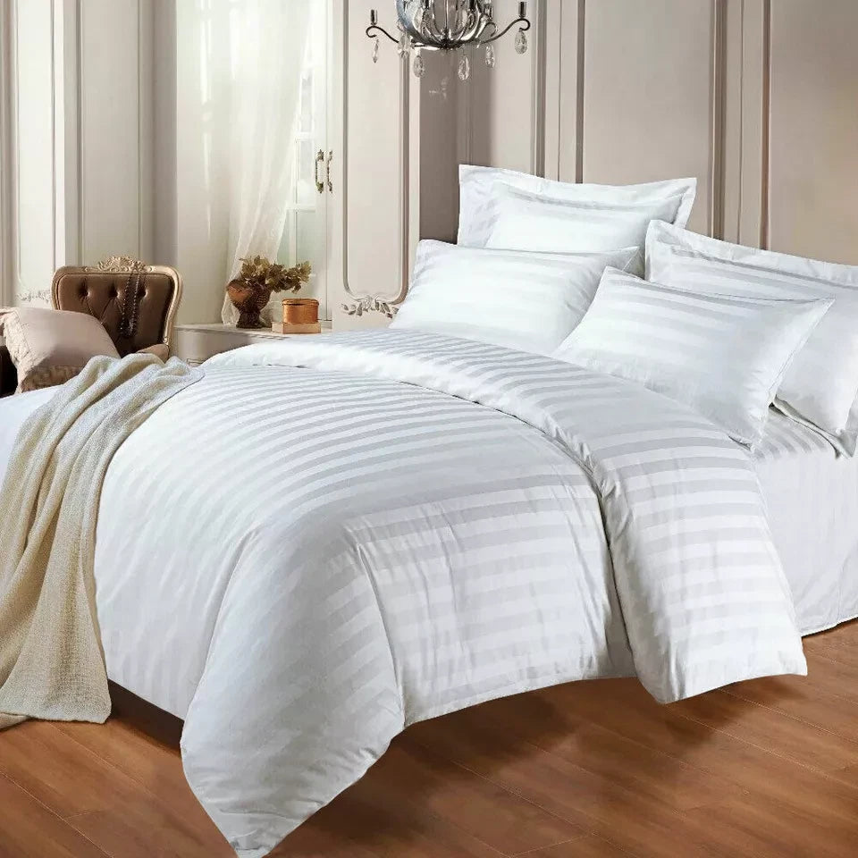 Luxury Stripe 300TC Duvet Bedding Set White
