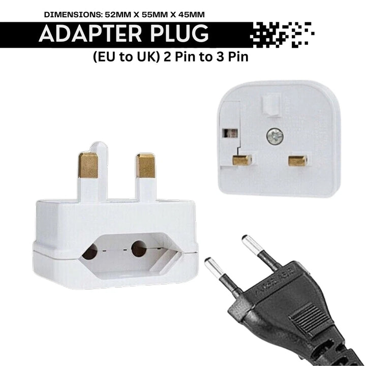 EU 2-Pin to UK 3-Pin Plug Adapter