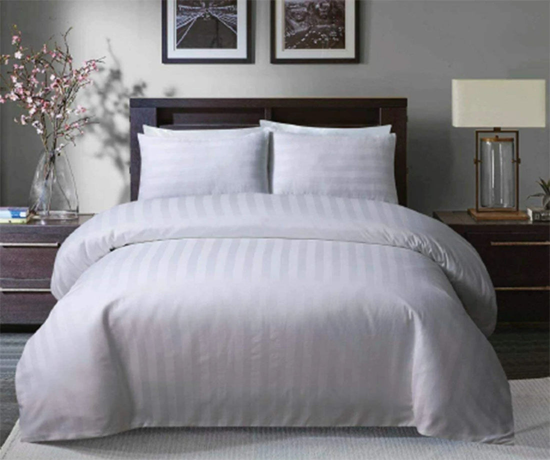 Luxury Stripe 300TC Duvet Bedding Set White
