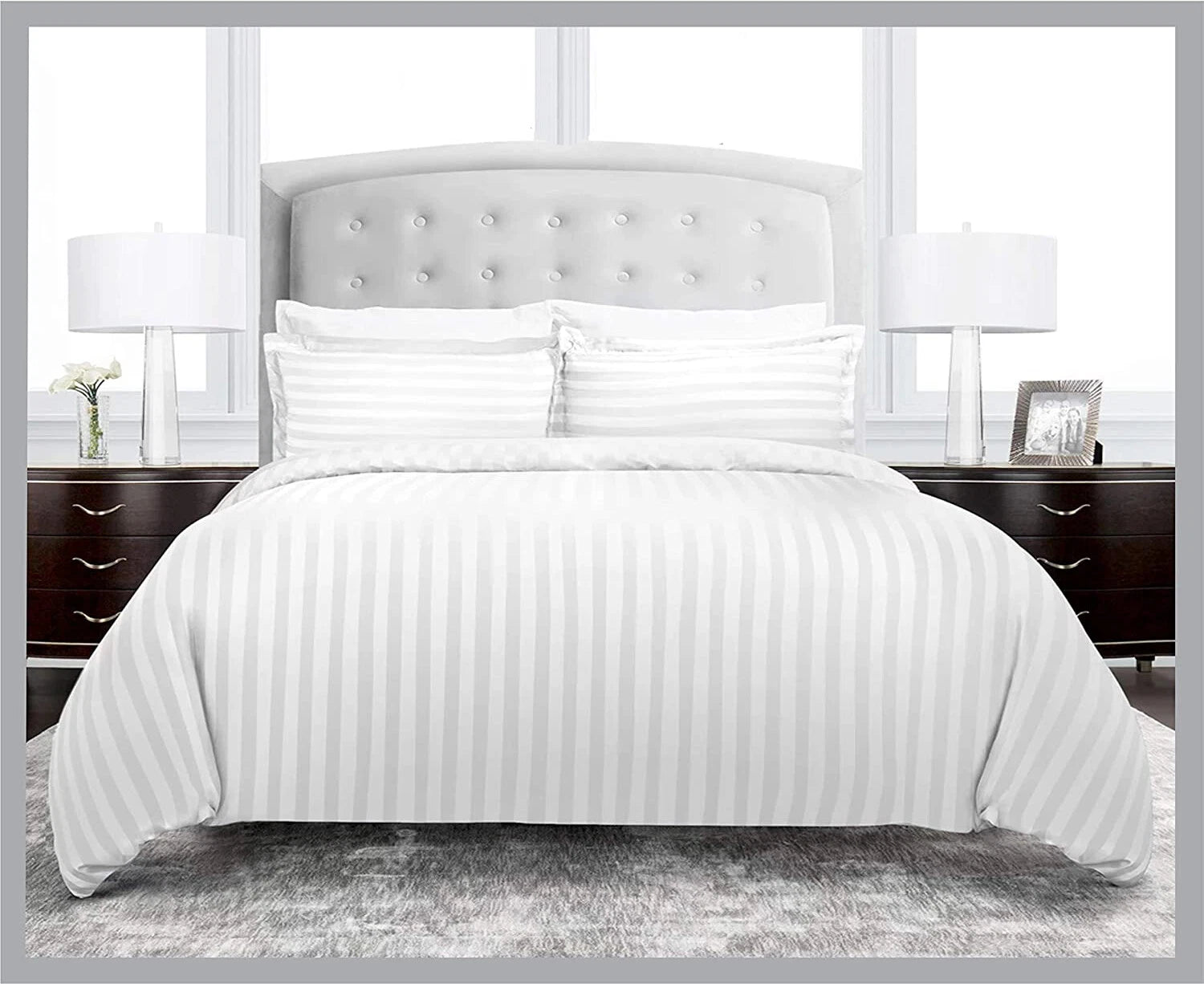 Luxury Stripe 300TC Duvet Bedding Set White